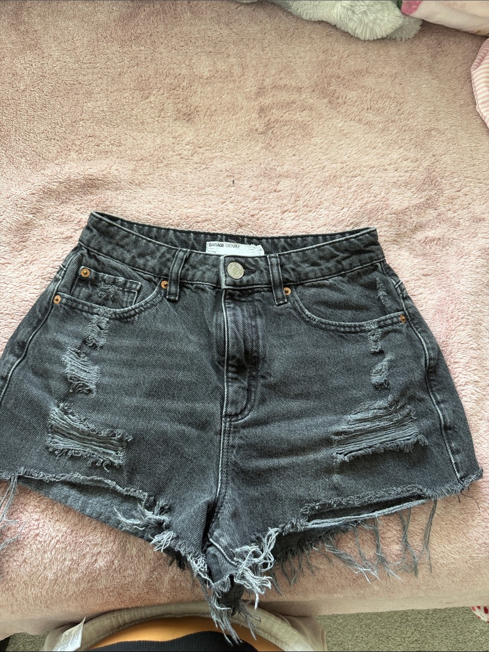 Garage Black High-Waist Distressed Denim Shorts